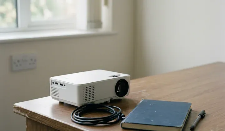 A small projector on a desk