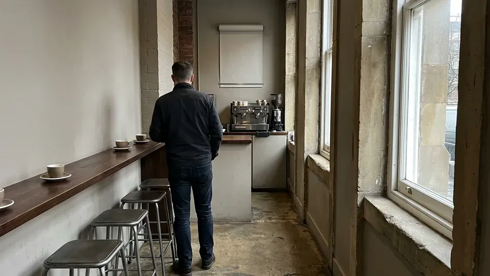 The narrow standing counter at Bell Street Espresso