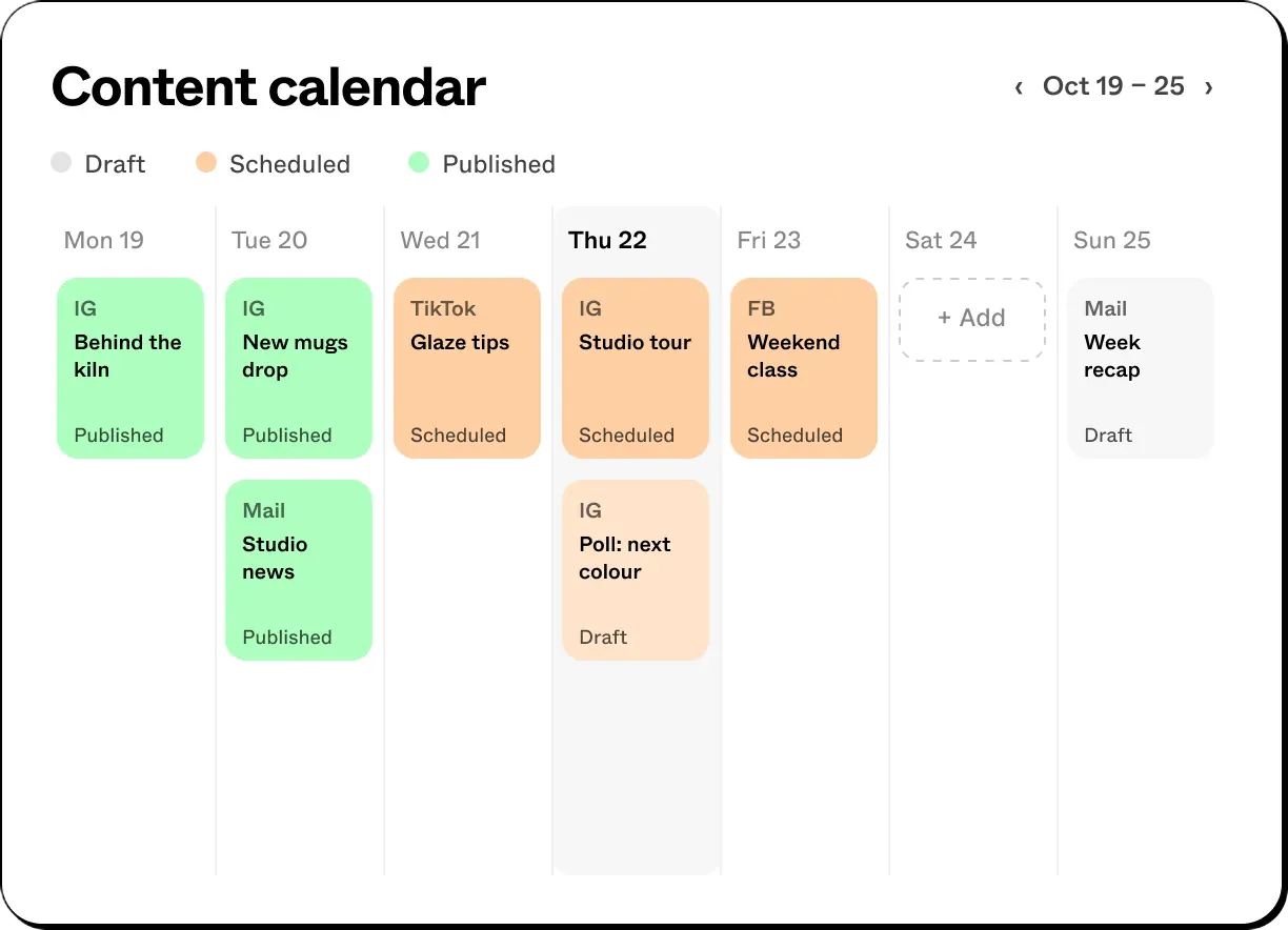 A week of posts in a calendar
