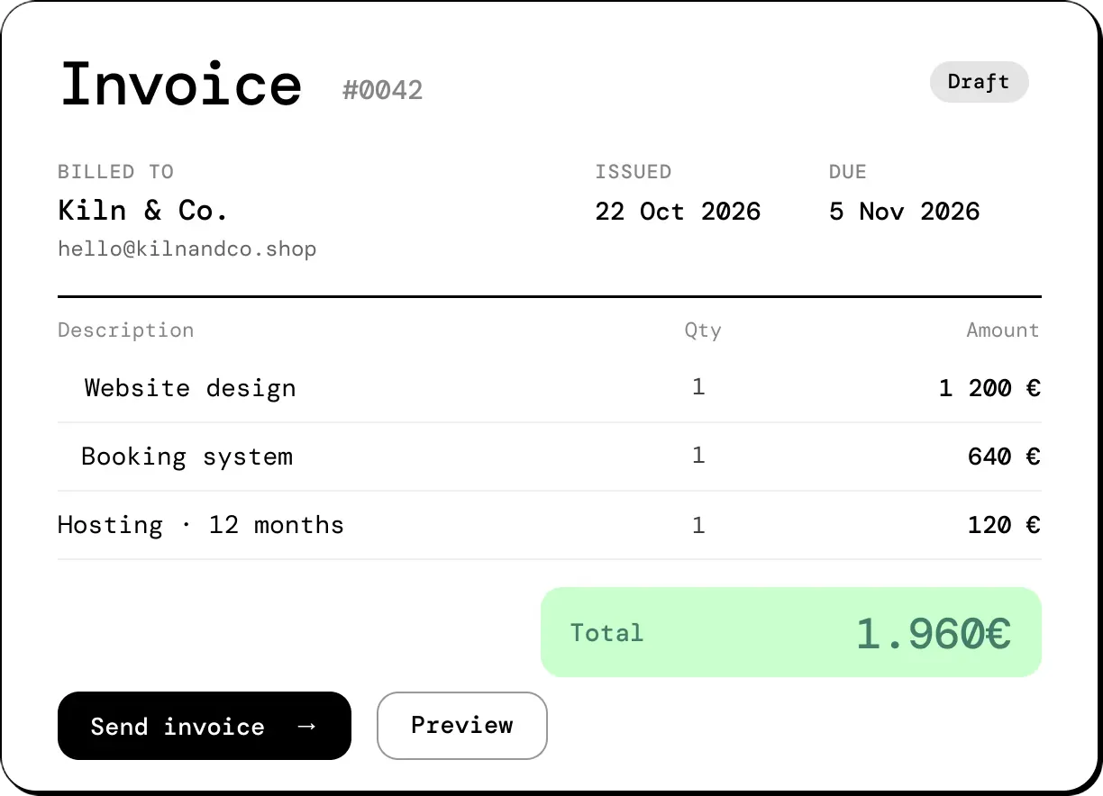 An invoice being sent to a client