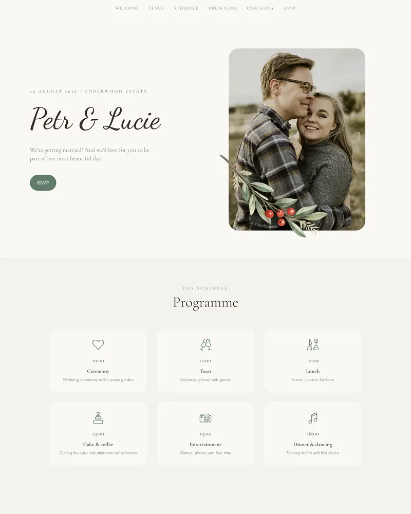Romantický svatební web s RSVP formulářem