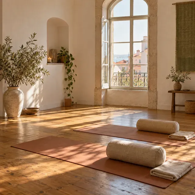 The studio set up for a breathwork session