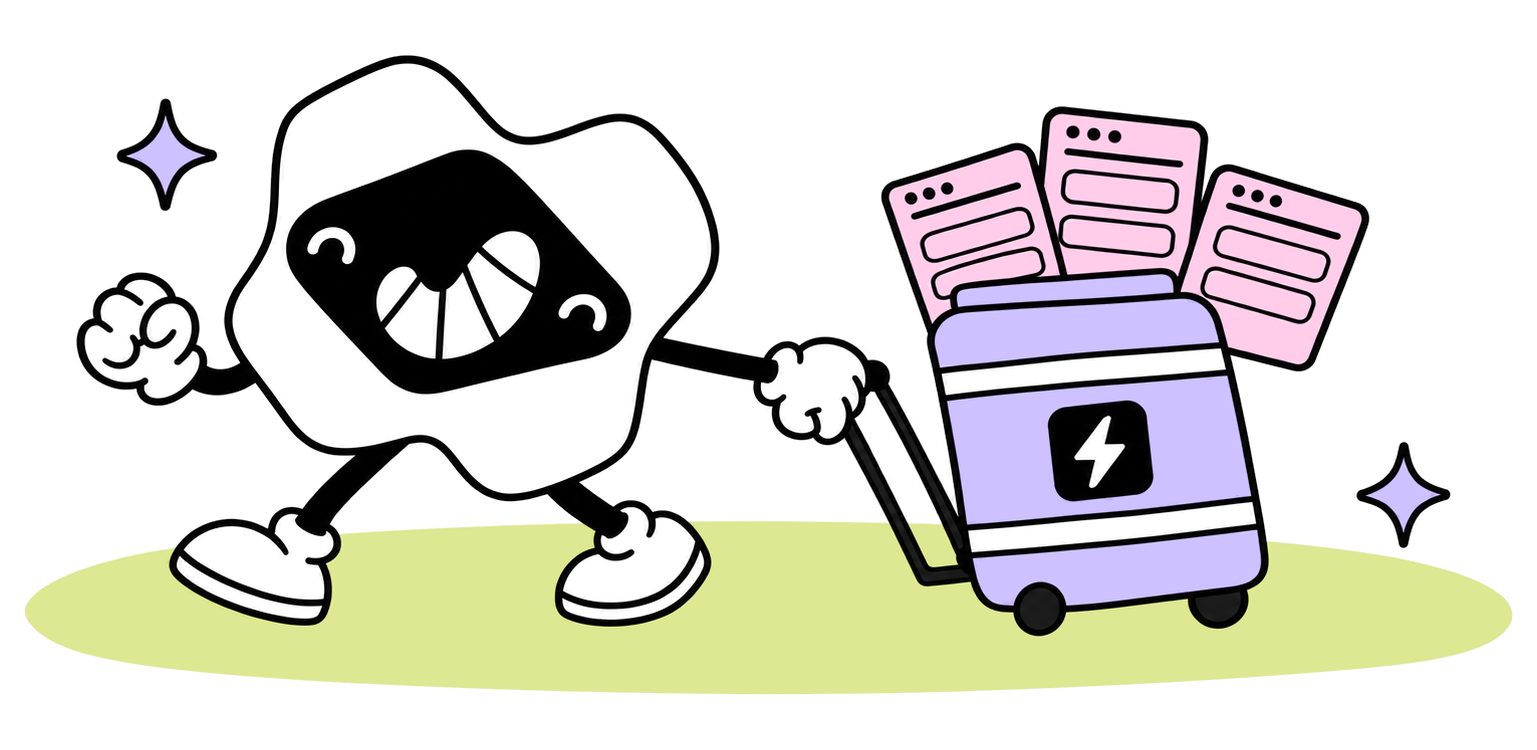 The Macaly mascot carries a project code folder out of Bolt.