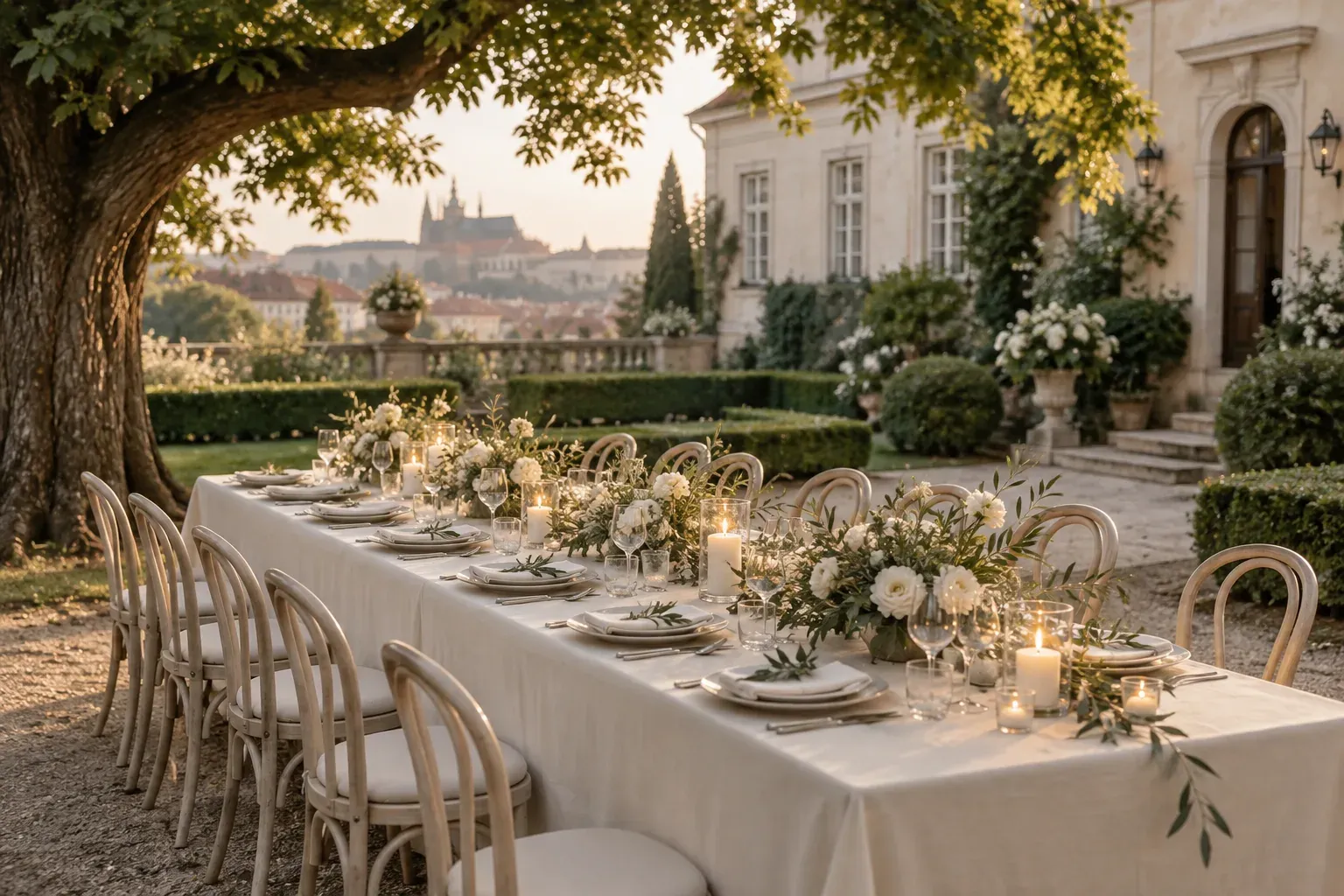A garden reception set for Anna and Petr's wedding